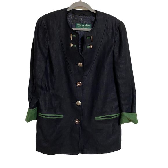 Vintage Jackets & Blazers - H Moser Linen Blazer Jacket Size 36 Mode Aus Salzburg Austrian Antler Edelweiss